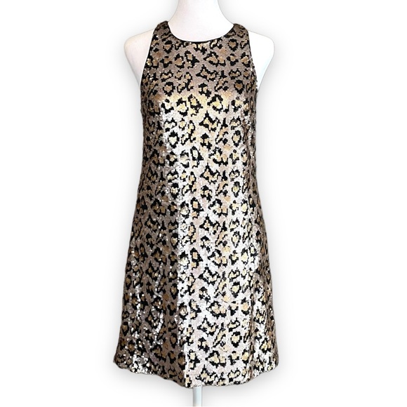 Ali & Jay Rawr Mini Dress In Black & Gold Sequin Leopard Print Size Small - Picture 3 of 12
